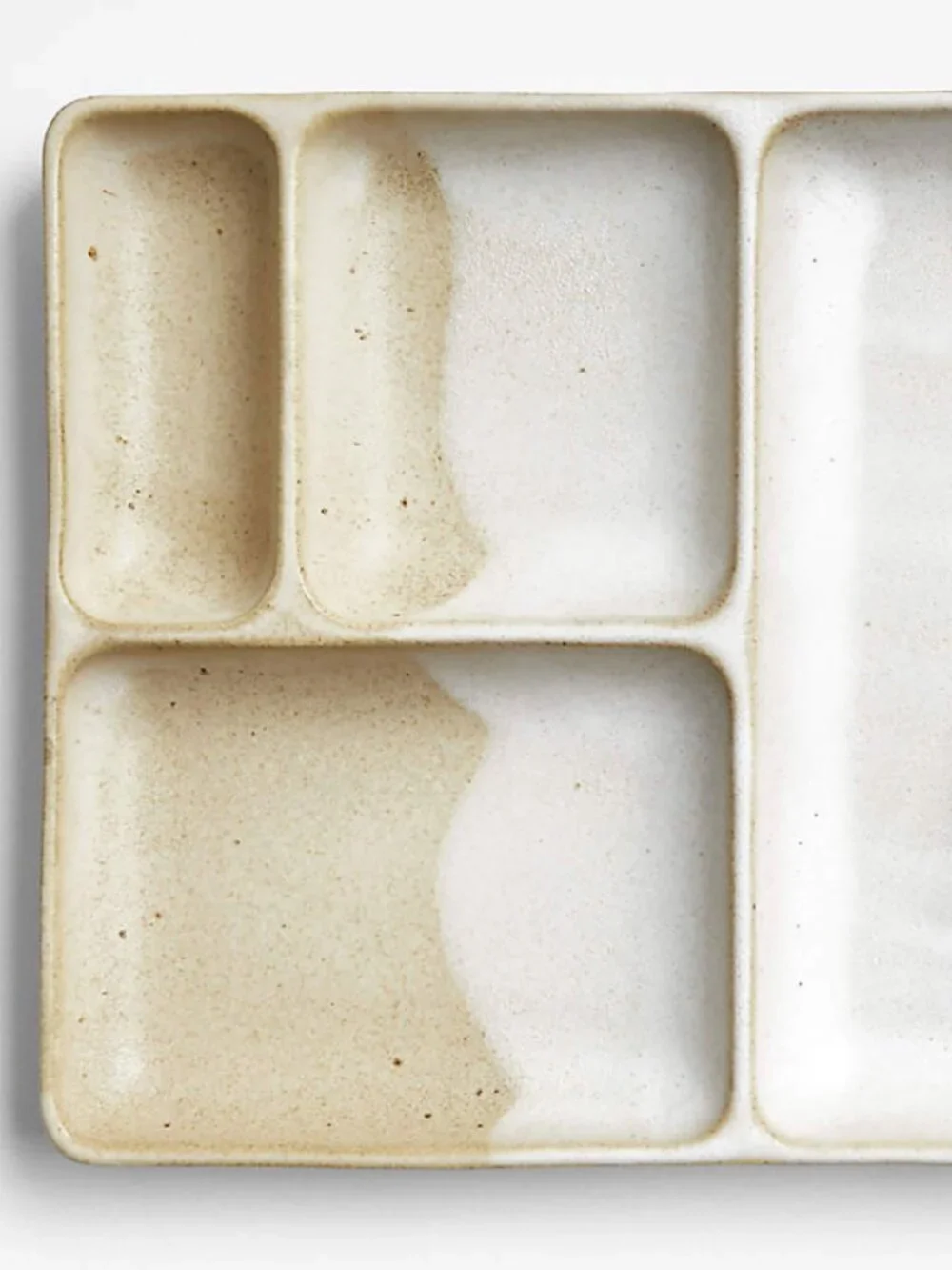 Crate & Barrel Kaito Rectangle Stoneware Bento Plate white beige